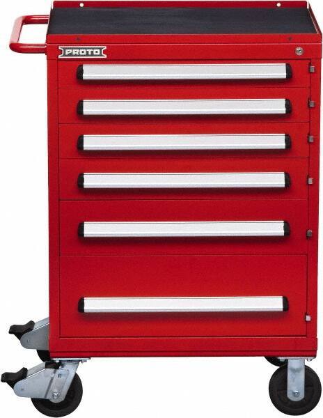 Proto - 6 Drawer Steel Tool Roller Cabinet - 30" Wide x 42-1/2" High x 21-3/8" Deep, Ball Bearing Drawer Slides, Red - Exact Industrial Supply