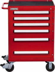Proto - 6 Drawer Steel Tool Roller Cabinet - 30" Wide x 42-1/2" High x 21-3/8" Deep, Ball Bearing Drawer Slides, Red - Exact Industrial Supply