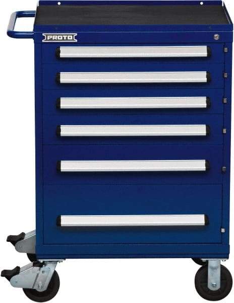 Proto - 6 Drawer Steel Tool Roller Cabinet - 30" Wide x 42-1/2" High x 21-3/8" Deep, Ball Bearing Drawer Slides, Blue - Exact Industrial Supply