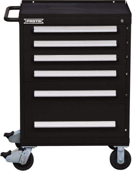Proto - 6 Drawer Steel Tool Roller Cabinet - 30" Wide x 42-1/2" High x 21-3/8" Deep, Ball Bearing Drawer Slides, Black - Exact Industrial Supply