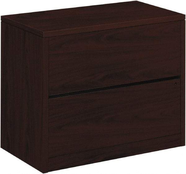 Hon - 36" Wide x 29-1/2" High x 20" Deep, 2 Drawer Lateral File - Woodgrain Laminate, Mahogany - Exact Industrial Supply