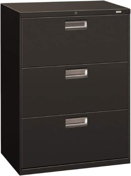 Hon - 30" Wide x 40.88" High x 19-1/4" Deep, 3 Drawer Roll-Out - Steel, Charcoal - Exact Industrial Supply