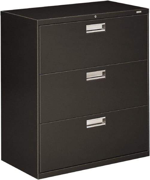 Hon - 36" Wide x 40.88" High x 19-1/4" Deep, 3 Drawer Lateral File - Steel, Charcoal - Exact Industrial Supply