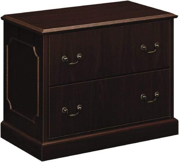Hon - 37-1/2" Wide x 29-1/2" High x 20-1/2" Deep, 2 Drawer Lateral File - Laminated, Mahogany - Exact Industrial Supply