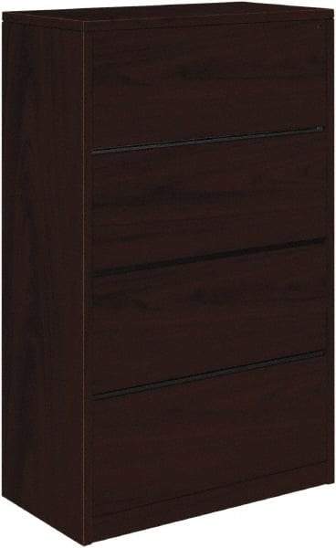 Hon - 36" Wide x 59.13" High x 20" Deep, 4 Drawer Lateral File - Woodgrain Laminate, Mahogany - Exact Industrial Supply