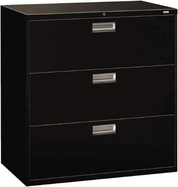 Hon - 42" Wide x 40.88" High x 19-1/4" Deep, 3 Drawer Lateral File - Steel, Black - Exact Industrial Supply