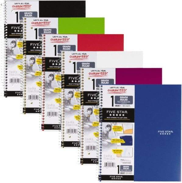 Five Star - 100 Sheet, 6 x 6", Quadrille Wire Bound Notebook - Assorted Colors - Exact Industrial Supply