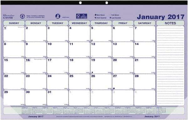 Brownline - 12 Sheet, 6-7/8 x 8-3/4", Desk Pad Calendar - Blue, White & Green - Exact Industrial Supply