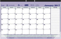 Brownline - 12 Sheet, 6-7/8 x 8-3/4", Desk Pad Calendar - Blue, White & Green - Exact Industrial Supply