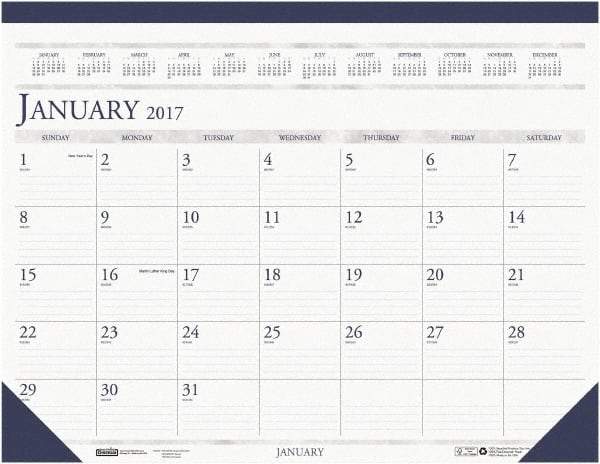 House of Doolittle - 12 Sheet, 8-1/2 x 11", Desk Pad Calendar - White & Blue - Exact Industrial Supply