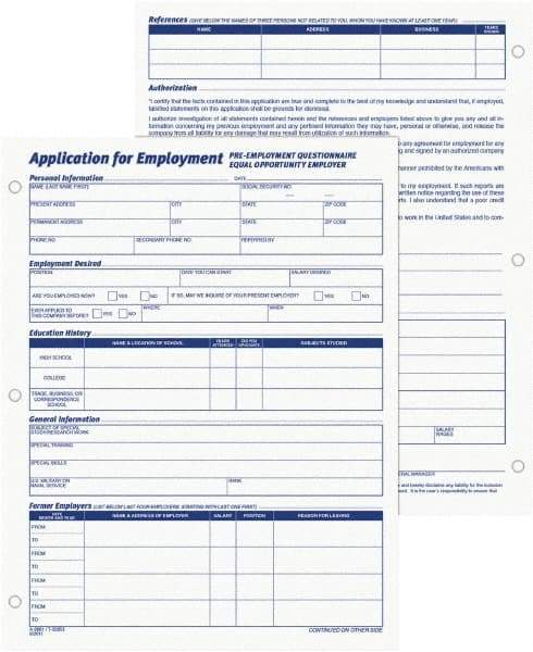 TOPS - 50 Sheet, 8-3/8 x 11", Employment Application Form - White - Exact Industrial Supply