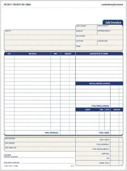 TOPS - 50 Sheet, 4-1/4 x 5-1/2", Invoice Book - Blue & White - Exact Industrial Supply