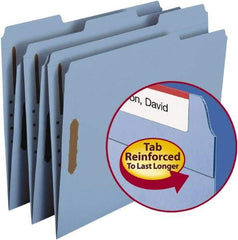 SMEAD - 8-1/2 x 11", Letter Size, Blue, File Folders with Top Tab - 11 Point Stock, Assorted Tab Cut Location - Exact Industrial Supply