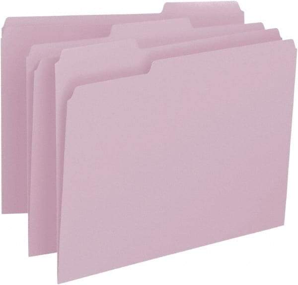 SMEAD - 8-1/2 x 11", Letter Size, Lavender, File Folders with Top Tab - 11 Point Stock, Assorted Tab Cut Location - Exact Industrial Supply