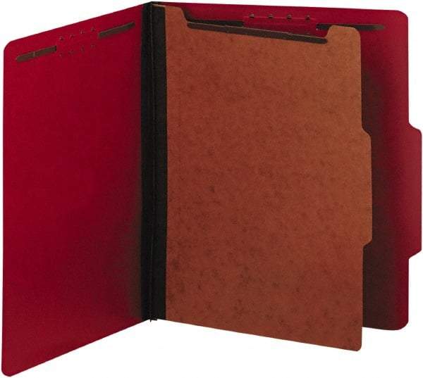 UNIVERSAL - 8-1/2 x 11", Letter Size, Ruby Red, Classification Folders with Top Tab Fastener - 25 Point Stock, Right of Center Tab Cut Location - Exact Industrial Supply
