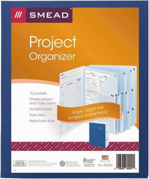 SMEAD - 8-1/2 x 11", Letter Size, Navy Blue, Expansion Folders - 1/3 Tab Cut Location - Exact Industrial Supply