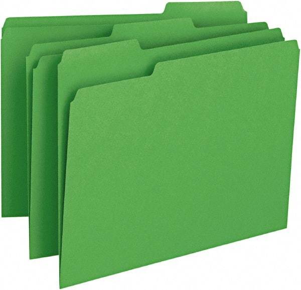 SMEAD - 8-1/2 x 11", Letter Size, Green, File Folders with Top Tab - 11 Point Stock, Assorted Tab Cut Location - Exact Industrial Supply