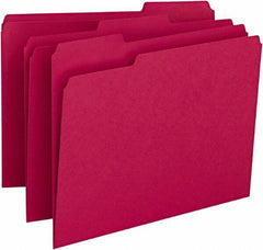 SMEAD - 8-1/2 x 11", Letter Size, Red, File Folders with Top Tab - 11 Point Stock, Assorted Tab Cut Location - Exact Industrial Supply