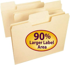 SMEAD - 8-1/2 x 11", Letter Size, Manila, File Folders with Top Tab - 11 Point Stock, Assorted Tab Cut Location - Exact Industrial Supply