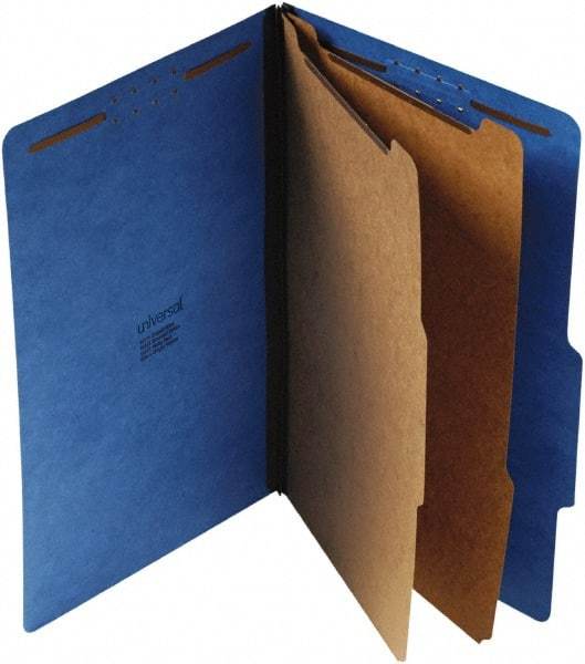 UNIVERSAL - 9-1/4 x 14-3/4", Legal, Cobalt Blue, Classification Folders with Top Tab Fastener - 25 Point Stock, Right of Center Tab Cut Location - Exact Industrial Supply