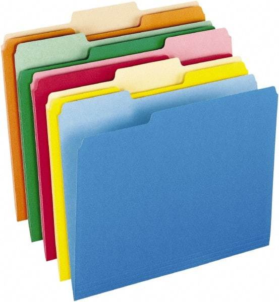 Pendaflex - 8-1/2 x 11", Letter Size, Assorted Colors, File Folders with Top Tab - 11 Point Stock, Assorted Tab Cut Location - Exact Industrial Supply