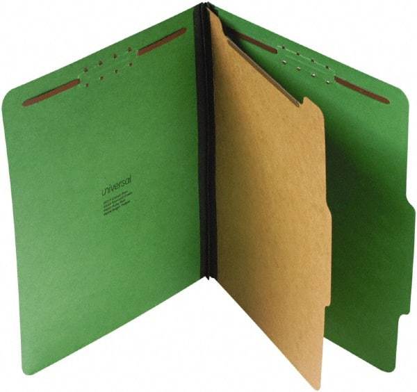UNIVERSAL - 8-1/2 x 11", Letter Size, Emerald Green, Classification Folders with Top Tab Fastener - 25 Point Stock, Right of Center Tab Cut Location - Exact Industrial Supply