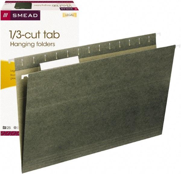 SMEAD - 9-1/4 x 14-1/2", Legal, Standard Green, Hanging File Folder - 11 Point Stock, 1/3 Tab Cut Location - Exact Industrial Supply