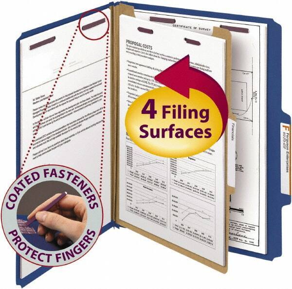 SMEAD - 8-1/2 x 11", Letter Size, Dark Blue, Classification Folders with Top Tab Fastener - 23 Point Stock, Right of Center Tab Cut Location - Exact Industrial Supply