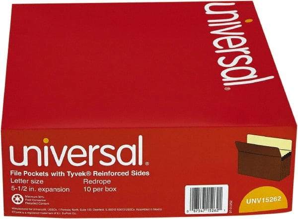 UNIVERSAL - 8-1/2 x 11", Letter Size, Redrope, 5-1/4" Expanding Wallet - Straight Tab Cut Location - Exact Industrial Supply