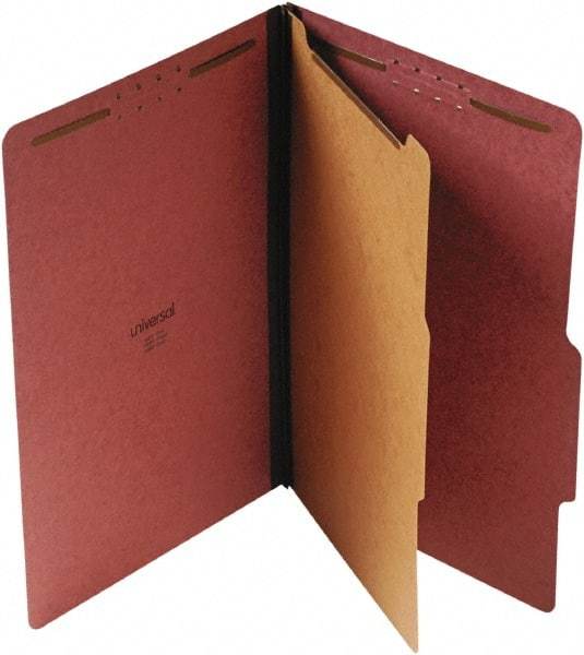 UNIVERSAL - 9-1/2 x 14-1/2", Legal, Red, Classification Folders with Top Tab Fastener - 25 Point Stock, Right of Center Tab Cut Location - Exact Industrial Supply