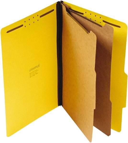 UNIVERSAL - 9-1/2 x 14-1/2", Legal, Yellow, Classification Folders with Top Tab Fastener - 25 Point Stock, Right of Center Tab Cut Location - Exact Industrial Supply