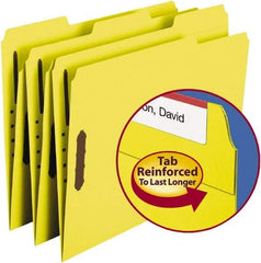 SMEAD - 8-1/2 x 11", Letter Size, Yellow, File Folders with Top Tab - 11 Point Stock, Assorted Tab Cut Location - Exact Industrial Supply