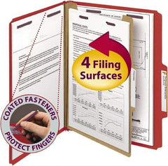SMEAD - 8-1/2 x 11", Letter Size, Bright Red, Classification Folders with Top Tab Fastener - 23 Point Stock, Right of Center Tab Cut Location - Exact Industrial Supply