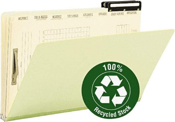 SMEAD - 9-1/2 x 14-1/2", Legal, Green, Classification Folders with Top Tab Fastener - 25 Point Stock, Right of Center Tab Cut Location - Exact Industrial Supply