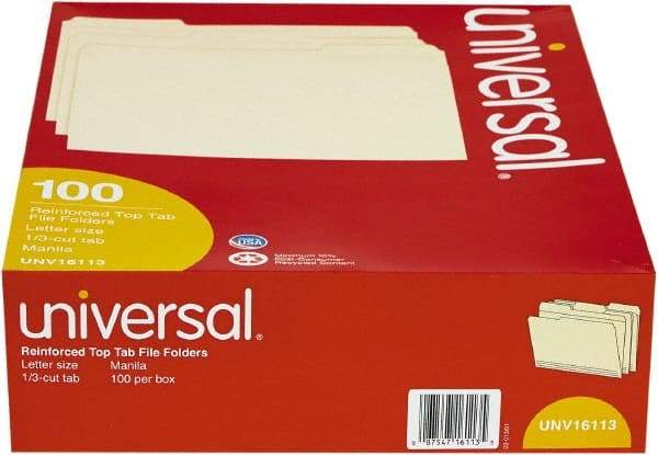 UNIVERSAL - 8-1/2 x 11", Letter Size, Manila, File Folders with Top Tab - 11 Point Stock, Assorted Tab Cut Location - Exact Industrial Supply