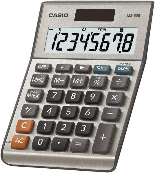 Casio - 8-Digit LCD Financial Calculator - 8 x 1 Display Size, Silver, Battery & Solar Powered, 1-1/2" Long x 5-3/4" Wide - Exact Industrial Supply