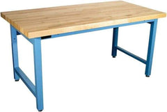 Proline - 72 Wide x 36" Deep x 36" High, Maple Workbench - Adjustable Height Legs, Light Blue - Exact Industrial Supply