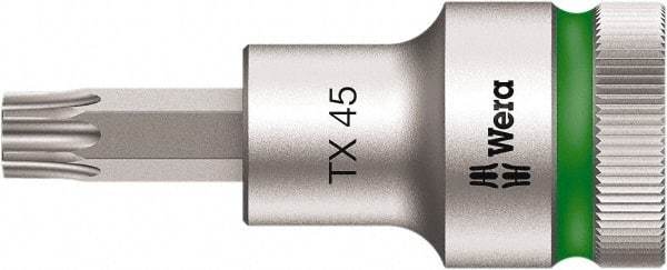 Wera - 1/2" Drive, T45 Torx Bit Socket - 2-23/64" OAL - Exact Industrial Supply