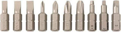Wiha - 10 Piece, 1/4" Drive Screwdriver Insert Bit Set - #0 to #3 Phillips, #1 to #3 Square Recess, 4.5, 5.5 & 6mm Slotted - Exact Industrial Supply