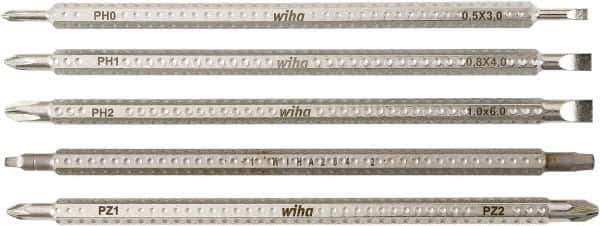 Wiha - 5 Piece, 6mm Drive Screwdriver Bit Set - #0 to #2 Phillips, #1 & #2 Pozidriv, #1 & #2 Square Recess, 3, 4 & 6mm Slotted - Exact Industrial Supply