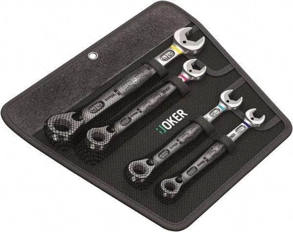 Wera - 4 Piece, 7/16" to 3/4", Combination Wrench Set - Inch Measurement Standard, Chrome Vanadium Finish, Comes in Nylon Pouch - Exact Industrial Supply