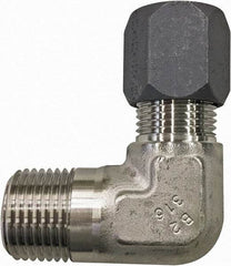 Made in USA - 1/2" OD, Grade 316Stainless Steel Male Elbow - 3/4" Hex, Comp x MPT Ends - Exact Industrial Supply