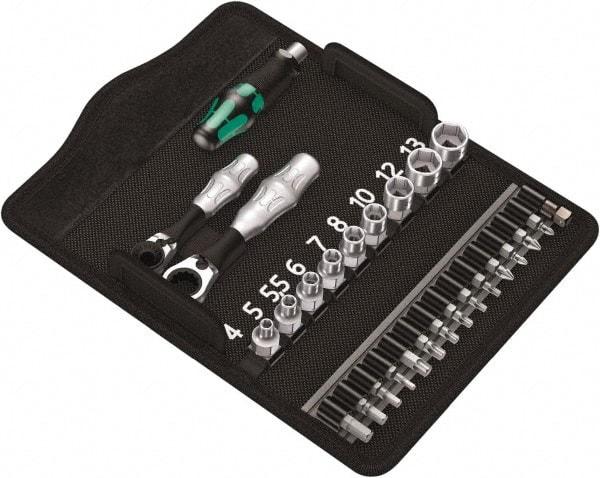 Wera - 27 Piece 1/4" Drive Ratchet Socket Set - Comes in Canvas Pouch - Exact Industrial Supply