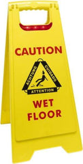 O-Cedar - Caution - Cuidado - Wet Floor - Piso Mojado, 12" Wide x 25" High, Plastic Floor Sign - English/Spanish, A-Frame, Red & Black on Yellow, For Accident Prevention - Exact Industrial Supply