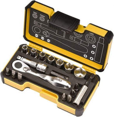 Felo - 18 Piece, 1/4" Drive Screwdriver Mini-Ratchet Bit Kit - #1 to #3 Phillips, 3/16, 1/4 & 9/32" Slotted - Exact Industrial Supply