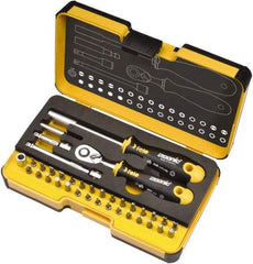 Felo - 36 Piece, 1/4" Drive Screwdriver Mini-Ratchet Bit Kit - #0 to #3 Phillips, 2 to 6mm Hex, T5 to T40 Torx, #1, #2 & #3 Pozidriv, 1/8, 5/32, 3/16, 7/32, 1/4 & 9/32" Slotted - Exact Industrial Supply