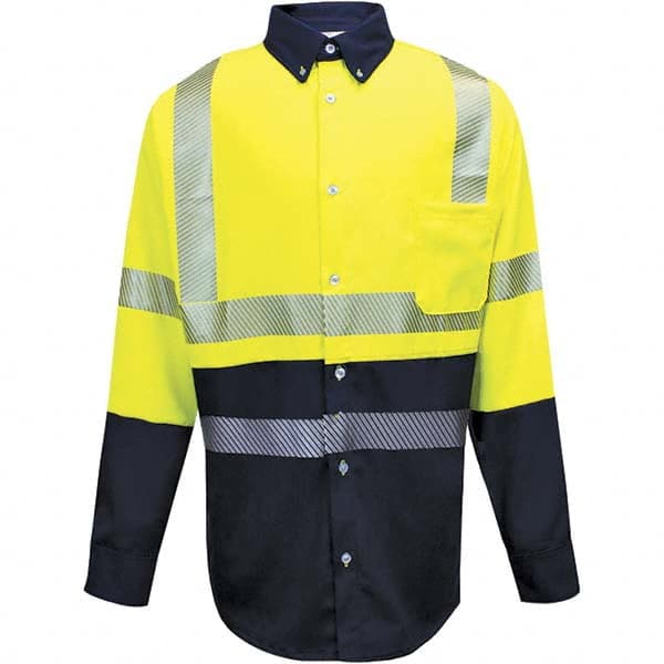 National Safety Apparel - Size M Hi-Viz Yellow & Navy Blue Flame Resistant/Retardant Long Sleeve Base Layer Shirt - Exact Industrial Supply