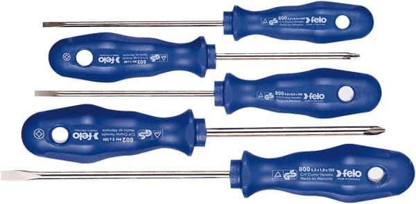 Felo - 5 Piece Phillips & Slotted Screwdriver Set - Bit Sizes: Philips #1 to #2, Comes in Cardboard/Plastic Window - Exact Industrial Supply