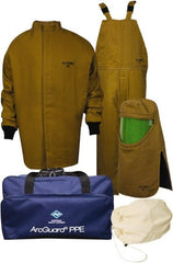 Size XL, 4 HRC, 11 oz Arc Flash Clothing Kit 65 cal per Sq cm, Hood Protection, Bib Overalls & Short Coat, Includes Gear Bag