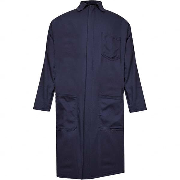National Safety Apparel - Smocks & Lab Coats; Garment Style: Lab Coat ; Garment Type: Dual Hazard; Flame Resistant/Retardant ; Material: Cotton; Nylon ; Size: Small ; Color: Navy ; Hazardous Protection Level: HRC 2 - Exact Industrial Supply